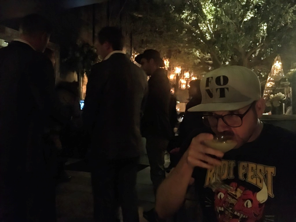 Phil at an LA bar owned by cast members from one of his favorite reality shows, Vanderpump Rules.