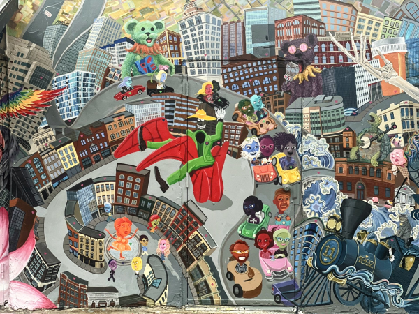 Detail of an interactive mural created by Erica Kuhl for Art Prize. 