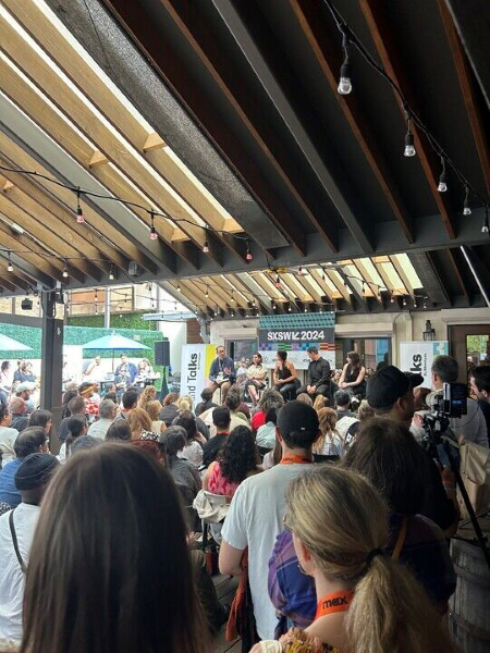 The crowd gathering outside at a Monotype event at SXSW in 2024.