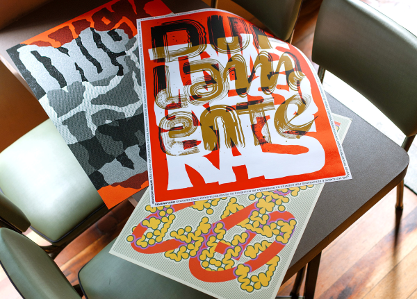 Posters by Brazilian designer Cyla Costa — examples of type used in innovative ways. Bright colors juxtaposed with black and white.