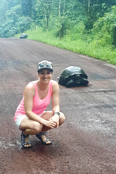 Kristin Ratzlaff with giant tortoise