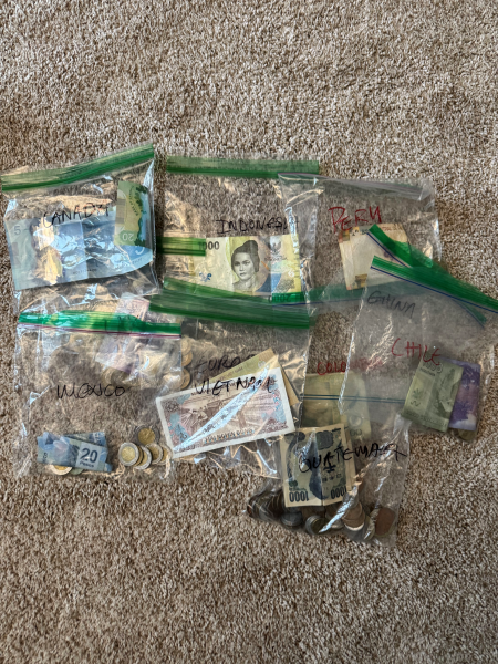 Kristin Ratzlaff leftover travel cash in bags labelled by location