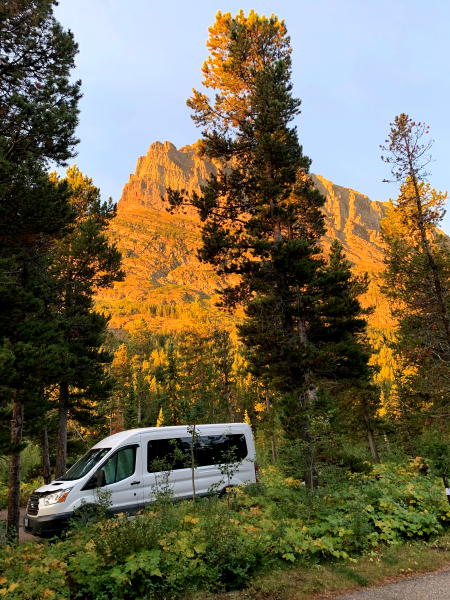 Kristin Ratzlaff's travel van pictured on a scenic adventure