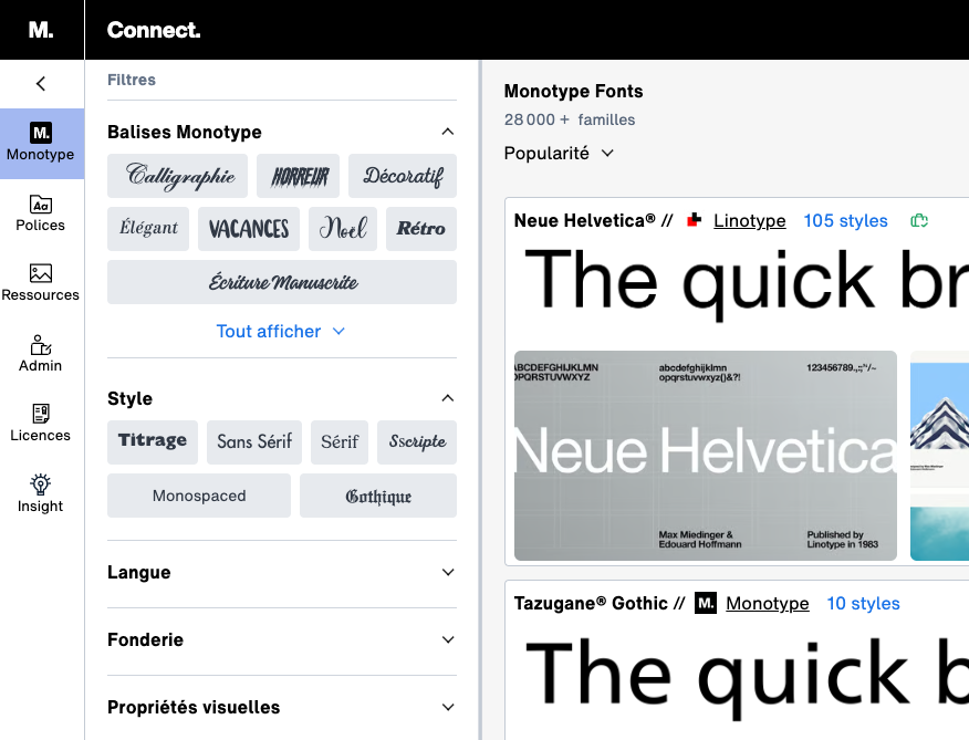 Monotype Connect interface preview