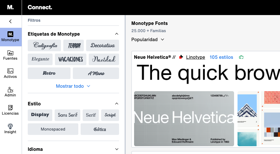 Monotype Connect interface preview