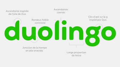 Une police personnalisée distincte (et avec des ailes) pour Duolingo.