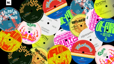 brightly colored LP art